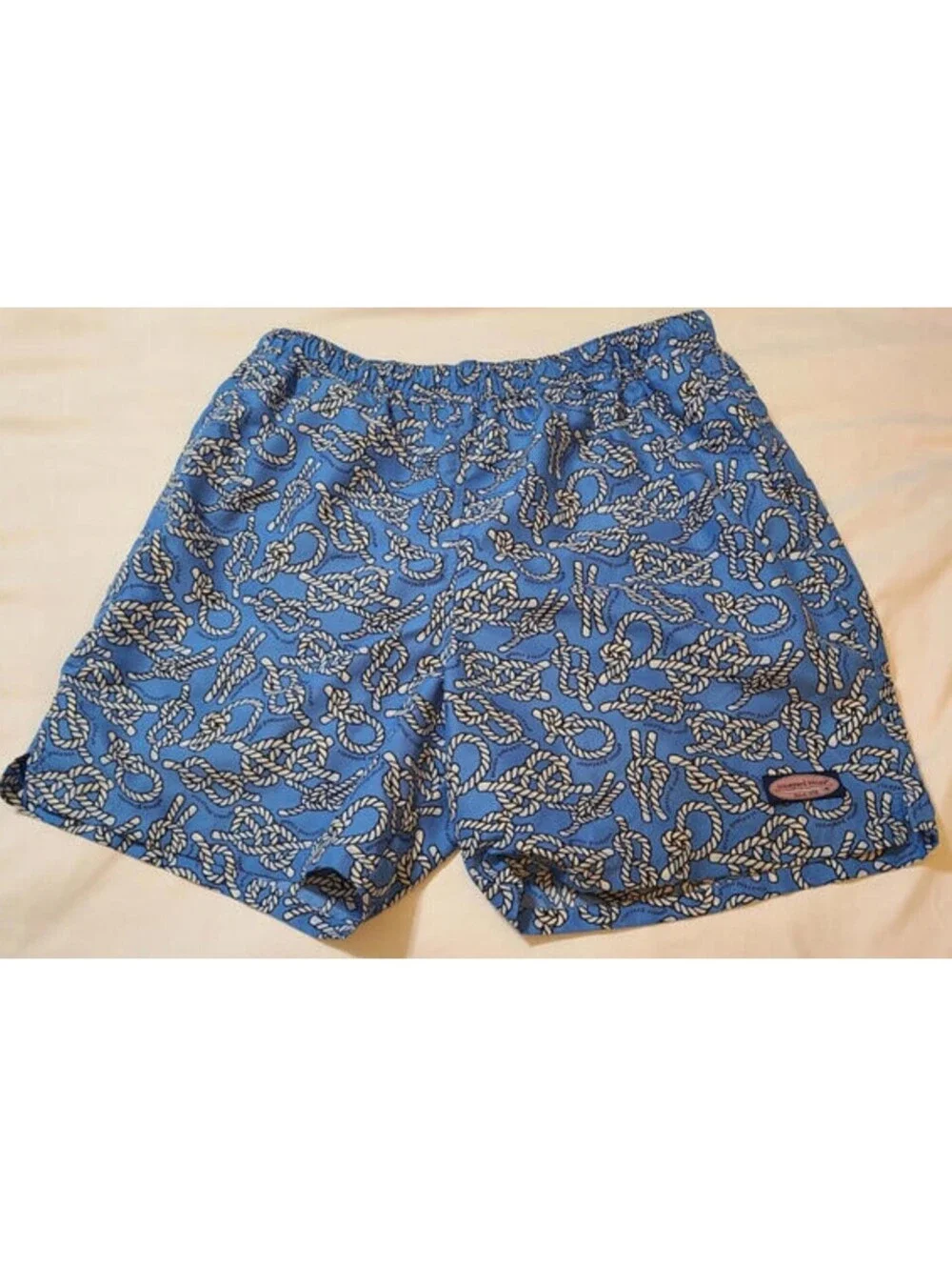 Vineyard Vines Swim Trunks Mens Sz Large Blue Nautical Rope Print Mesh Lined EUC